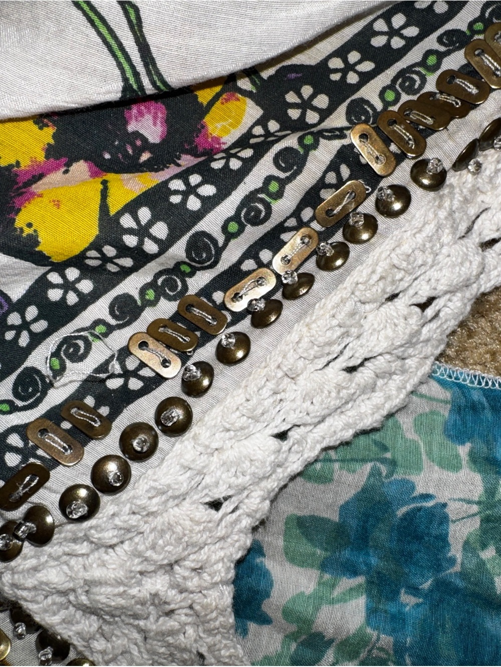 Free People Y2K Floral Beaded Crochet Tie Front Boho Tunic Top - Picture 5 of 6